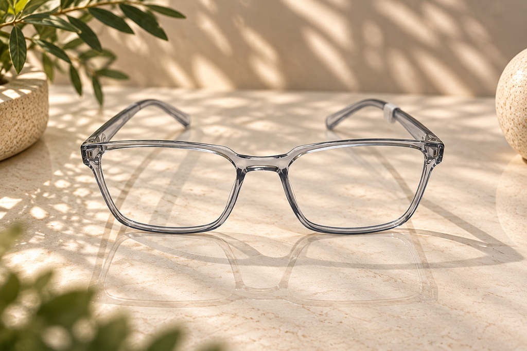 Smoke Grey Transparent Rectangular Eyeglasses