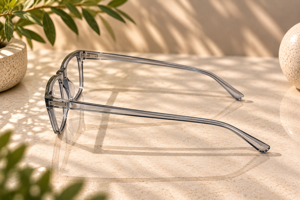 Smoke Grey Transparent Rectangular Eyeglasses